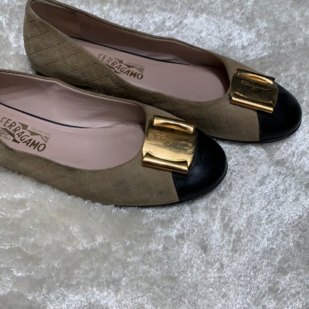 Ferrara Quilted suede and patent flat